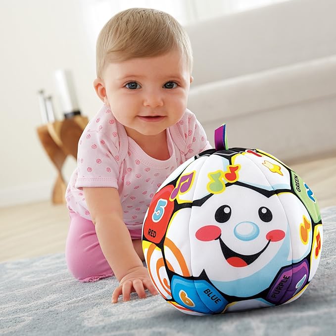 Fisher-Price Baby Learning Toy Laugh & Learn Singin’ Soccer Ball Musical Plush with Sounds & Phrases for Infants Ages 6+ Months