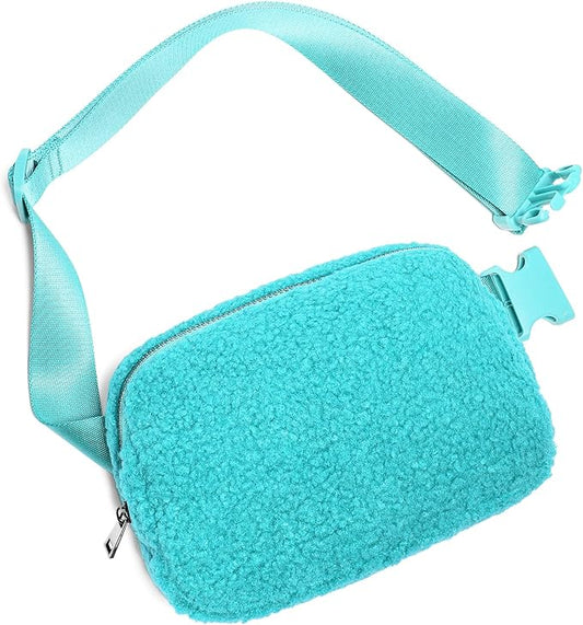 Gitus Fleece Belt Bag Sherpa Fanny Pack Crossbody Bags for Women Fashion Waist Packs with Adjustable Strap for Gym Travel Hiking Running Trending Gifts for Teen Girls Women Men (Lake Blue)