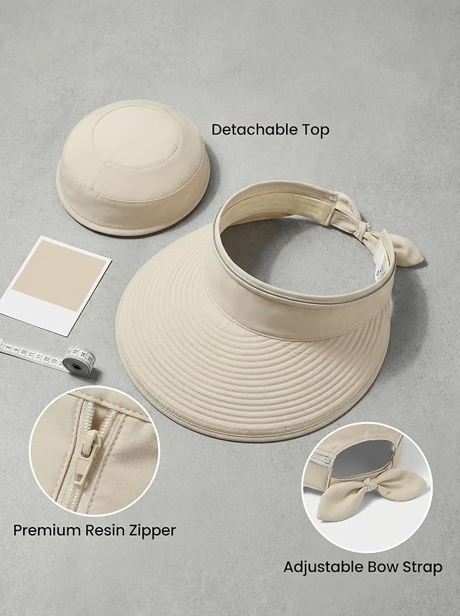 2-in-1 Women’s Sun Visor Sun Hat Zipper Off Ponytail Friendly, Lightweight Quick Dry, Summer UV Protection