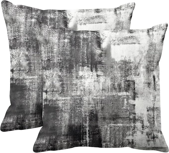 Emvency Throw Pillow Covers Set of 2, 18 x 18 Inch, Black White Modern | Abstract Modern Painting Outdoor Decorative Square Pillow Cases Couch Cushion Case for Couch Bed Sofa Living Room Home Decor