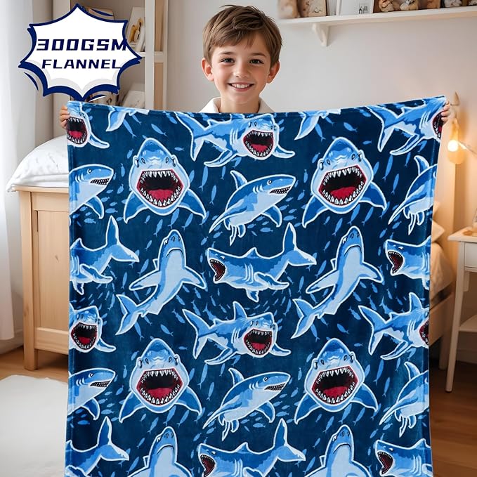 BORORO Glow in The Dark Blanket Shark Blanket - Cozy Shark Toys Birthday Gifts for Kids Boys 60x80 inch