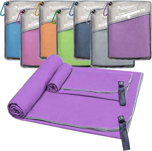 SYOURSELF 2 Pack Microfiber Camping Towel, Quick Dry Towel, Soft Absorbent Compact Travel Gym Workout Sweat Towel for Beach Yoga Swim Travel Camping Hiking Backpack Essentials (L:60"x30"+12"x24")
