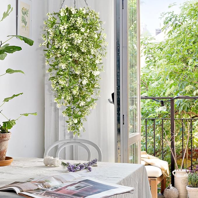 Waipfaru 8Pcs Fake Hanging Plants, Faux Ivy Fake Vines Greenery | UV Resistant Faux Outdoor Plants Ivy Vines for Modern Boho Patio Outdoor Indoor Party Wall Porch Gazebo Aesthetic Decor