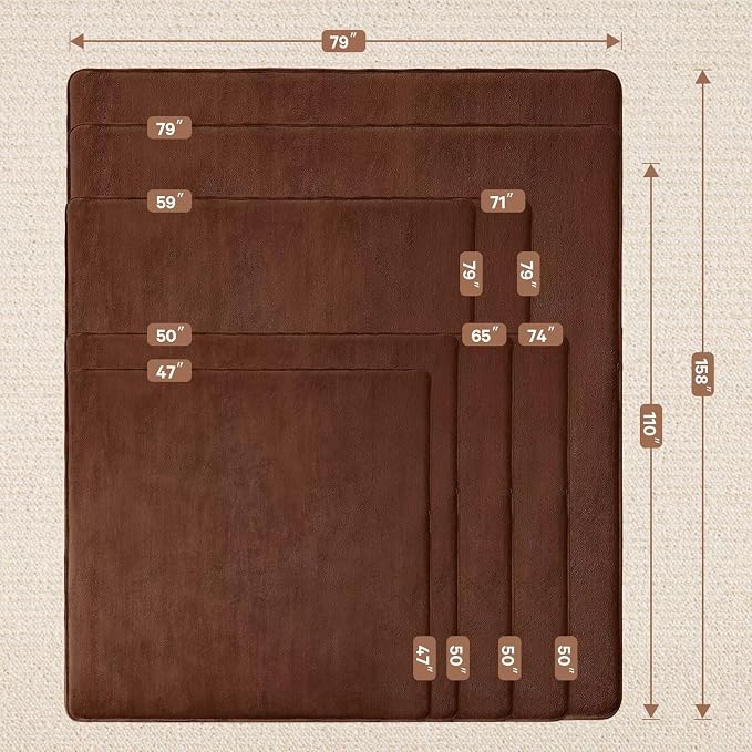 Baby Play Mat for Floor,Ultra Thick Elastic Foam 59"x79" Playmat Tummy Time Muscle Crawling Exercise Activity Cushion Gym Mat Nursery Playroom Area Kids Rug for Babies, Toddlers,Infants,Reddish Brown