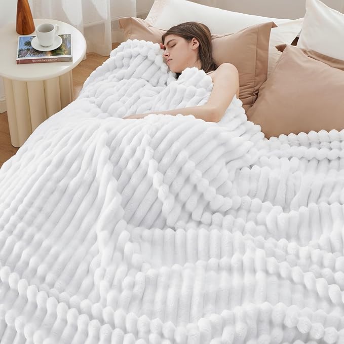 Bedsure GentleSoft King Throw Blanket for Couch - Cozy Soft Blankets for Women, Cute Small Fleece Throws for Girls, Bright White, 108x90 Inches