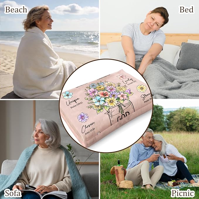 Christian Religious Gifts for Women, Light Pink Birthday Blanket 50''x 60'' | Religious Gifts for Women, Christian Blanket with Flowers, Baptism Christmas Spiritual Gifts for Sister Daughter Mom Grandma