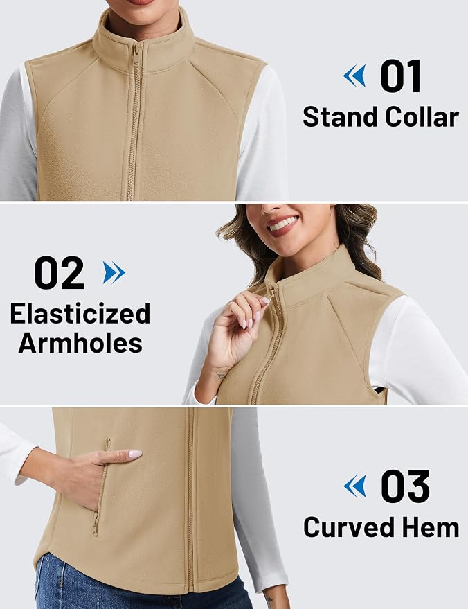 TACVASEN Women Polar Fleece Zip Up Vest with Pockets Lightweight Outerwear | Warm Thermal Sleeveless Jacket Suitable for Hiking Camping Travelling in Cool Autumn and Winter Weather