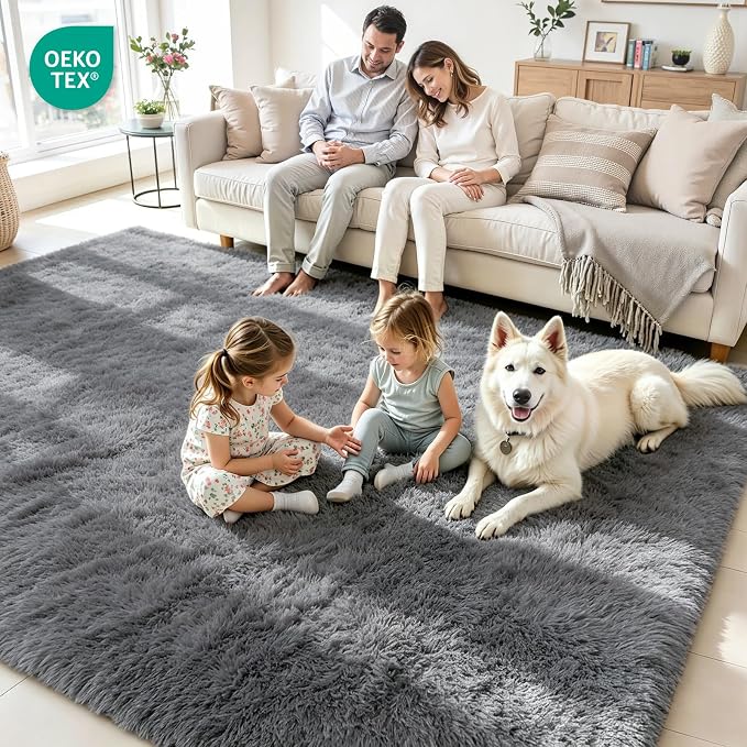 5x7 Area Rug for Living Room, Ultra Soft Fluffy Light Grey Rugs for Bedroom, Non Slip Large Shag Carpet, Fuzzy Plush Nursery Rug, Thick Washable Indoor Floor Carpets for Kids Office Dorm Home Decor