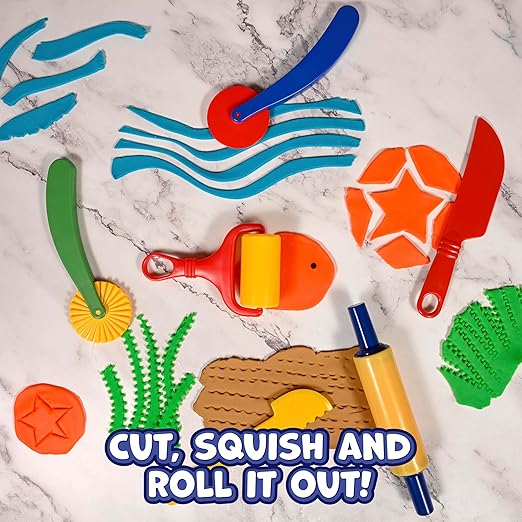 READY 2 LEARN Dough Tools | Set of 6 | Play dough Accessories | Roll, Cut, Mold and Flatten | Chunky Art Supplies for Toddler Crafts