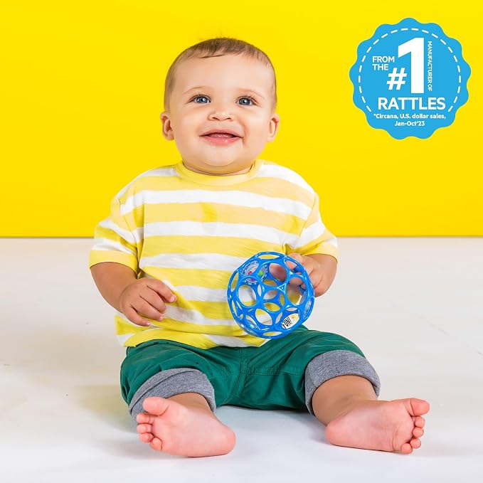 Bright Starts Oball Easy-Grasp Rattle BPA-Free Infant Toy in Blue, Age Newborn and up, 4 Inches (Pack of 2)