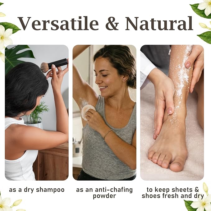 Herb & Root Talc Free Body Dusting Powders. Rose, Vanila, Sandalwood, Lavender, Jasmine, and Gift Sets (Full Size, Jasmine)