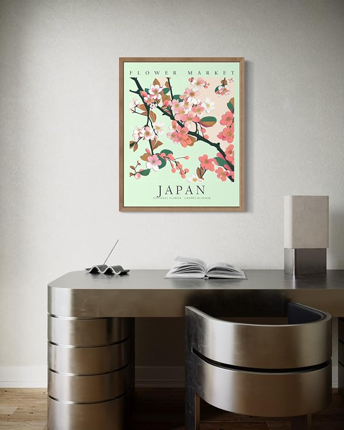 Japan Flower Market Art Print Poster, Wall Art Floral Painting Botanical Decor for Bedroom, Kitchen, Bathroom Livingroom Decoration 82B (Japan, 20"L x 16"W, Wood Frame)