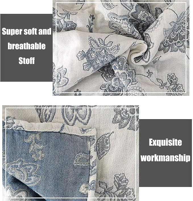 MSGKV Summer Throw Blanket 60"x80" 100% Cotton Woven Decorative Throw | 100% Cotton Woven, Decorative Throw Blanket, Soft & Lightweight, Couch & Bed Use, Living Room Accent, Machine Washable