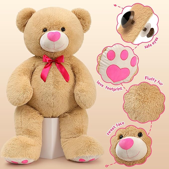 Tezituor Giant Teddy Bear Stuffed Animal 4 Feet, Stuffed Bear Valentine's Gift for Girlfriend Boyfriend Women Wife, Life Size Valentine's Bear Plush for Girl Boy Kids, Plush Teddy Bear for Birthday