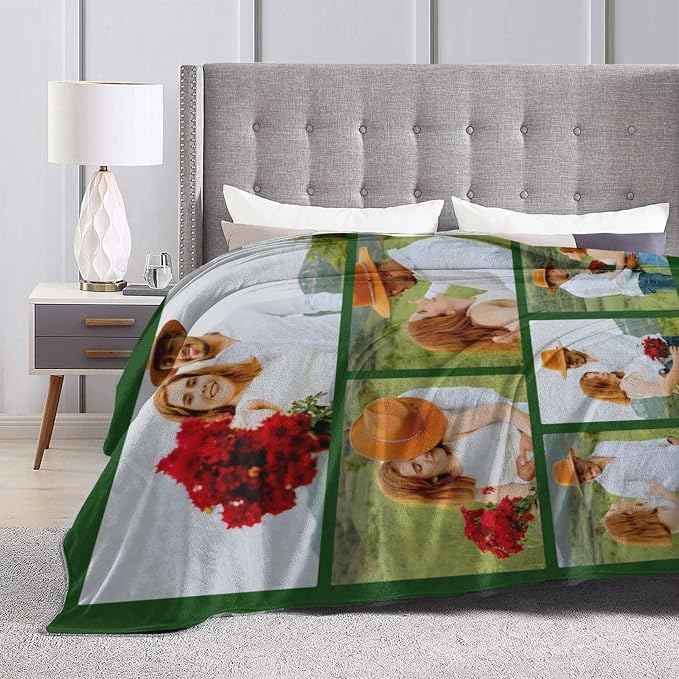 Custom Blanket with Picture Text, Personalized 6 Photo Blanket, HD Printing Customized Flannel Throw Blanket Gifts for Mom Dad Couple Girlfriend Boyfriend Wife Husband Christmas