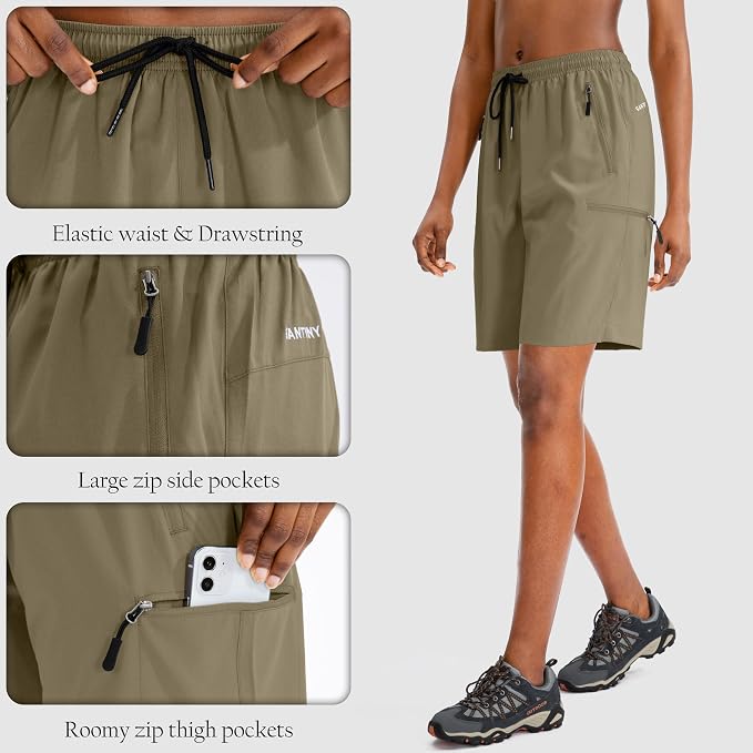 SANTINY Women's 5''/ 7''/9'' Hiking Cargo Shorts Quick Dry Lightweight Summer Shorts for Women Athletic Golf Zipper Pockets