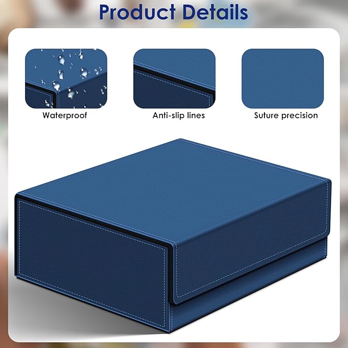 Homthy 1800+ Card Deck Case for Trading Cards, Leather Magnetic Closure Commander Card Storage Box Magic Card Holders Fit for MTG TCG and Sport Cards (Deep Blue)