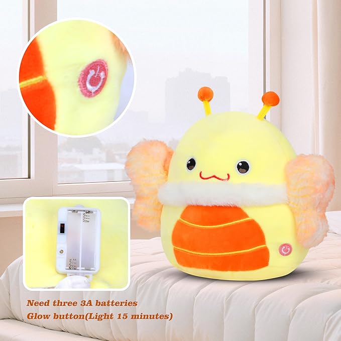 Easfan LED Butterfly Plush Pillow Soft Yellow Plush Toy Cute Stuffed Animal Home Room Decoration Birthday Get Well Gifts for Kids Toddlers