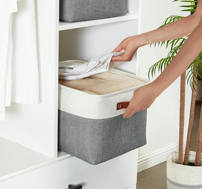 DECOMOMO Storage Bins, Extra Large Fabric Storage Baskets for Shelves 3Pack | 15.8 x 12.5 x 10 inches Decorative Linen Closet Organizers (Slate Grey & White)