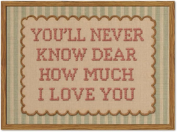 Framed You'll Never Know Dear How Much I Love You Wall Art, Vintage Nursery Pink Green Striped Pictures Wall Decor, Inspirational Quote Paintings Canvas Prints for Girl Bedroom Living Room 16x24 inch
