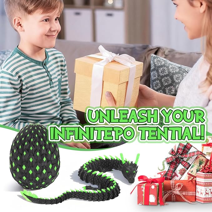 12-inch 3D Printed Dragon Eggs, Glow in The Dark Fidget Toys for Kids & Adults, for Home Office Desk Decor (Dark Green, Pcs, 1)