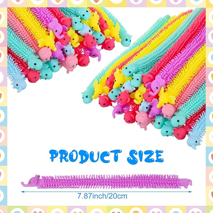 Chivao 200 Pack Bulk Stretchy String Fidget Toys Animal Sensory Toys for Kids and Adults Colorful Fidget Worm Stress Anxiety Relieve Party Favors Goodie Bag Fillers Birthday Gifts (Animal Style)