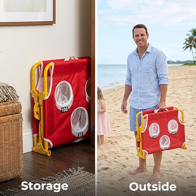 Foldable Cornhole Game Set Portable Bean Bag Toss for Family Tailgate & Beach - Metal Frame 5-Hole Arcade Style with 8 Bags & 8 Fun Games - Choose 3x2' Tailgate or 4x2' Regulation Size