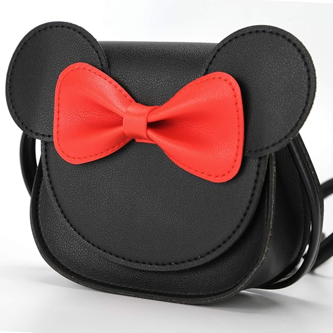 Little Mouse Ear Bow Crossbody Purse,PU Shoulder Handbag for Kids Girls Toddlers(Black)