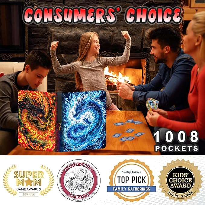 1008 Card Binder 9 Pocket Trading Card Binder with 56 Page 3-Ring Removable Sleeves, High Storage Waterproof Card Holder Collection Card Album Carrying Organizer Case for MTG TCG Cards - Double Dragon