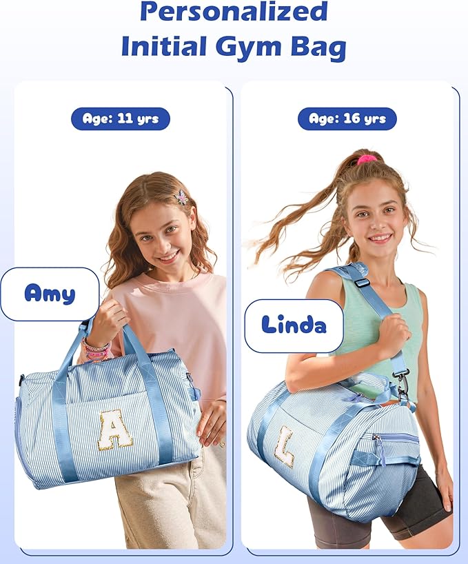 Birthday Gift for Her, Girls Travel Duffle Bag, Kids Initial Overnight Bags with Shoe Compartment, Customized Weekender Bag with Makeup Pouch, Trendy Stuff for Teen Girl Women (Letter L)