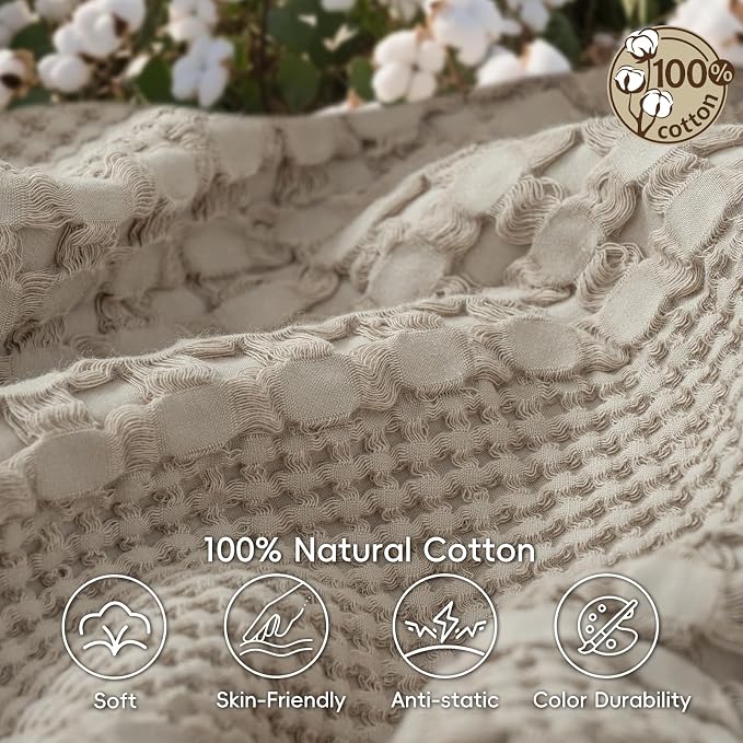 PHF 100% Cotton Waffle Weave Blanket King Size, Lightweight Breathable Summer Blanket for Hot Sleepers, Pre-Washed Soft Layer for Bed, Couch, Home Decor Gift, 108"x90", Pearl Gray