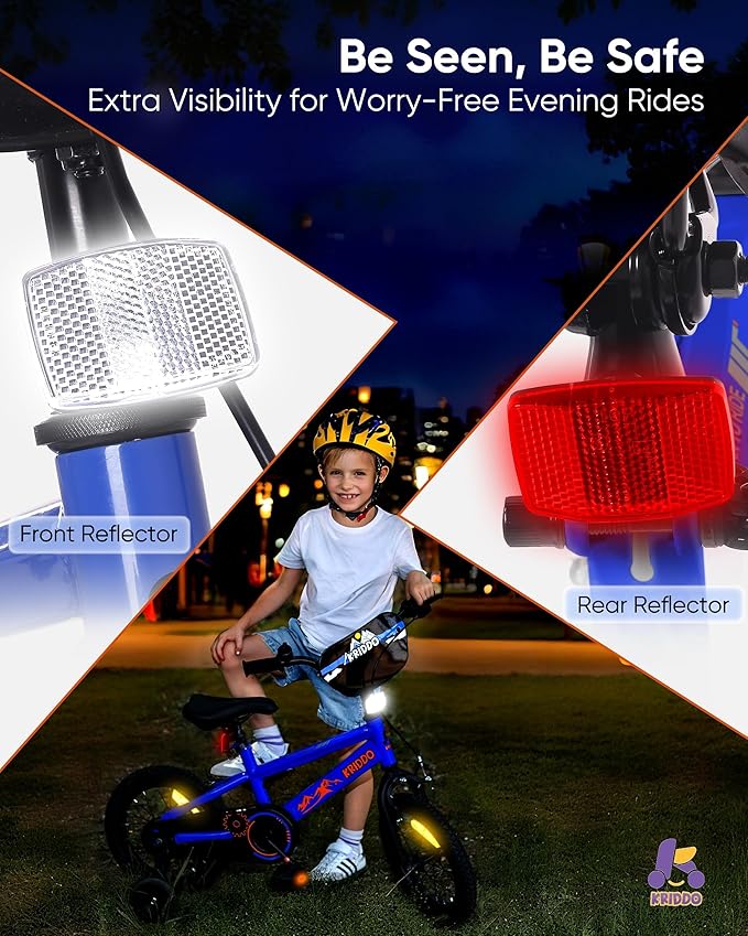 KRIDDO 14-16 Inch Kids Bike for Ages 3–8, Boys and Girls Bicycle with Removable Training Wheels, Bicycle for Kids with Hand Brake & Coaster Brake, Adjustable Height, DIY Name Plate