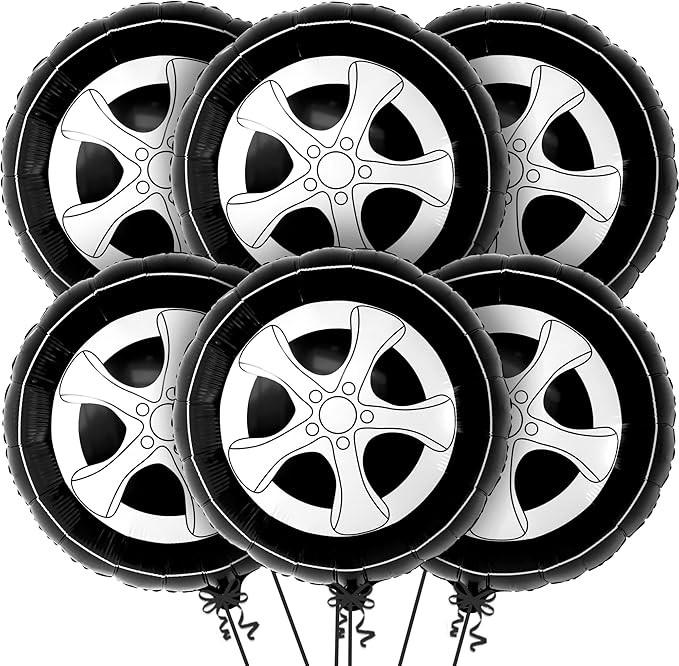 KatchOn, Big Tire Balloons for Birthday Boy Decorations - 18 Inch, Pack of 6 | Wheels Balloons for Two Fast Birthday Decorations | Race Car Birthday Party Decorations | Auto Mechanic Party Decorations