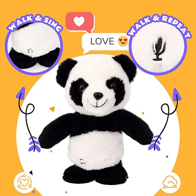 Easfan Talking Panda Repeats What You Say Electric Walking Singing Stuffed Animal Interactive Funny Plush Toy Musical Speaking Animated Toy Birthday for Kids Boys Girls, 8’’