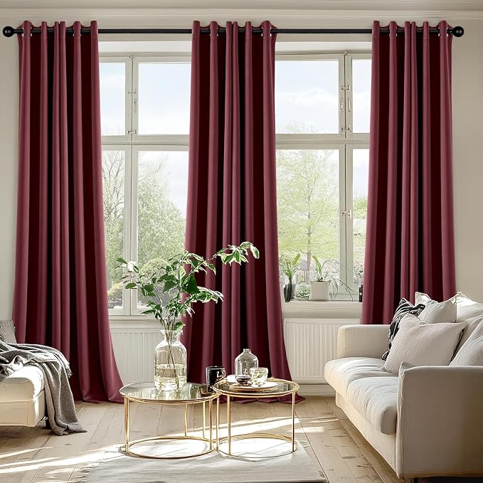 MIULEE Christmas Blackout Curtains for Bedroom 2 Panel 40"x90" Burgundy Red | Thermal Insulated, Living Room Darkening Grommet Drapes, Noise Reducing, Light Blocking Window Treatments