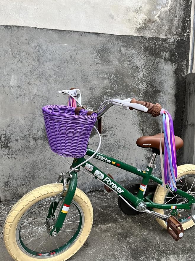 Kids Bike Basket, Wicker Handlebar Bicycle Basket for Girls With Unicorn Necklace, Bell, Streamers, Stickers Decoration Accessories Set