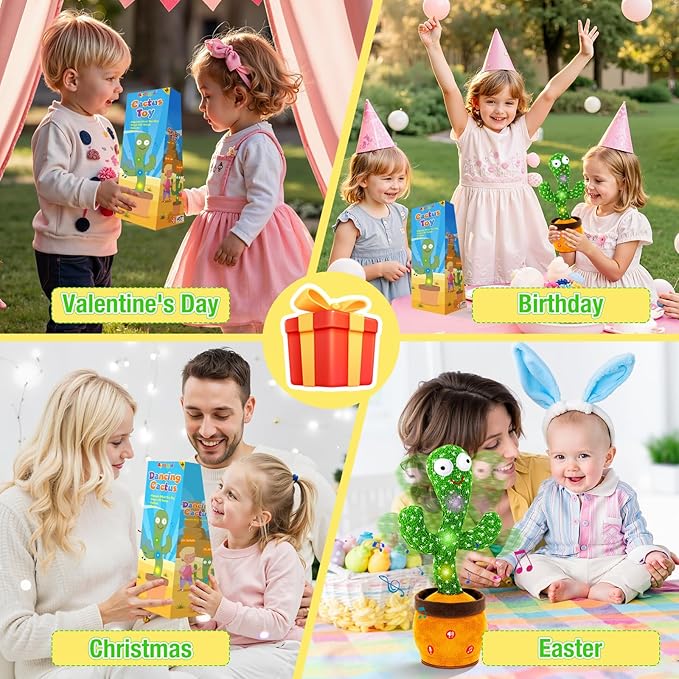 Ayeboovi Baby Toys Dancing Talking Cactus, Mimicking Recording Cactus Toy Repeats What You Say, Volume Adjustable Toddler Toys Singing Cactus with 120 Songs, Tummy Time Toys for Kids Boys Girls