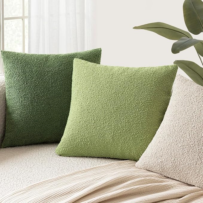 Foindtower Set of 2, Decorative Textured Boucle Throw Pillow Covers Accent Solid Pillow Cases Neutral Soft Couch Cushion Case for Chair Sofa Bedroom Living Room Home Decor 26x26 Inch Lime Green