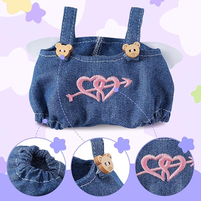 17cm Doll Clothing Set 3Pcs - Denim Overalls + Drool Bib, Blue Casual Outfit for 6-7inch Dolls (NO Doll Included) Sweet Style Dress Accessories