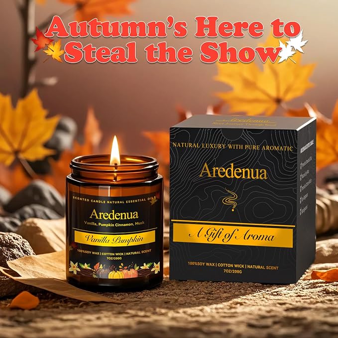 Vanilla Pumpkin Candle – Fall Holiday & Seasonal Pumpkin Aroma, Autumn Soy Candle for Christmas Home Décor & Cozy Seasonal Gifting