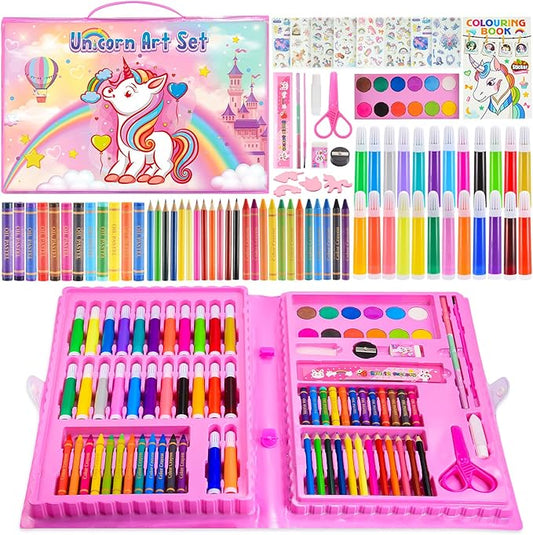HCHILDHOOD Art Supplies for Girls, Arts and Crafts for Kids Age 4-6 6-8 with Trifold Easel,Includes Sketch Pads,Oil Pastels,Crayons,Colored Pencils, Drawing Set for 3-12 Year Olds Girls (Pink)
