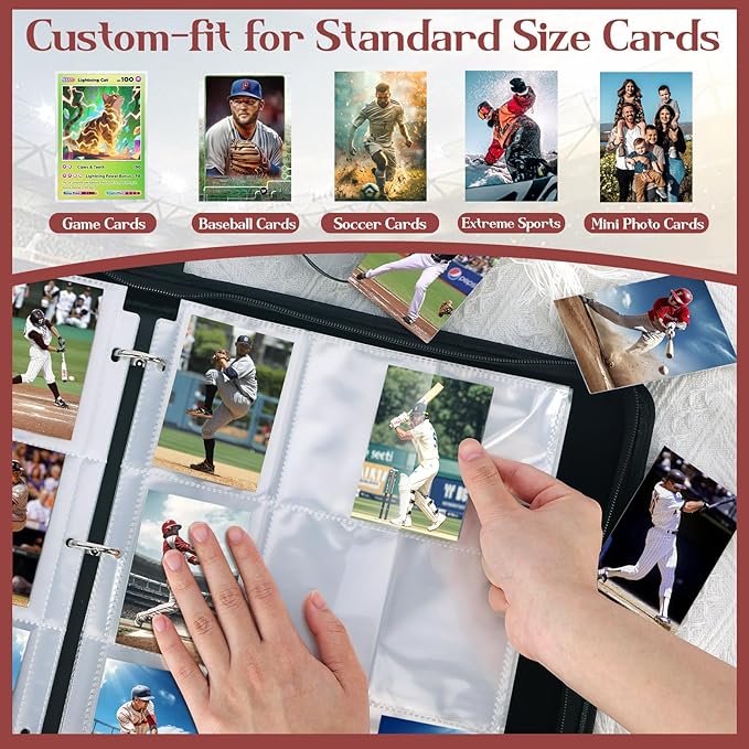 900 Pockets Football Card Binder Sleeves for Trading Cards, 9-Pocket Football Card Sleeves Album Holder Protectors for Basketball Baseball Sports Cards