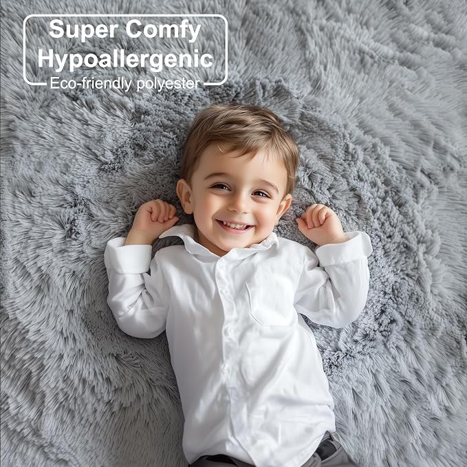 PAGISOFE Grey Runner Rugs for Hallway 2x6 Ft, Super Soft Fluffy Rug Home Decor Aesthetic, Fuzzy Plush Long Bedside Rugs, Plush Shag Carpet for Bedroom, Kids Room, Teen Dorm Nursery Room Decor