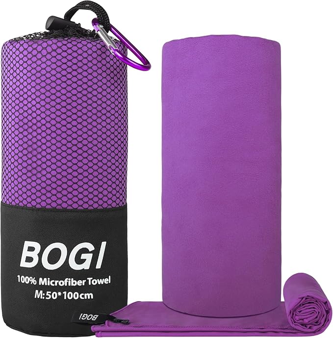 BOGI Microfiber Travel Sports Towel-Quick Dry, Soft Lightweight, Absorbent, Compact Towel for Camping Gym Beach Bath Yoga Swimming Backpacking (M:40''x20''-Purple)