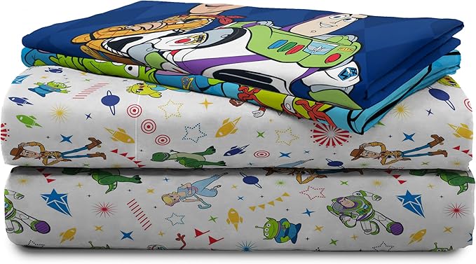 Jay Franco Kids Sheet Set with Fitted, Flat Sheets & Pillow Cover - Ultra-Soft Bedding with Pillowcase for Room Decor, White - Toy Story, 4 Piece Full
