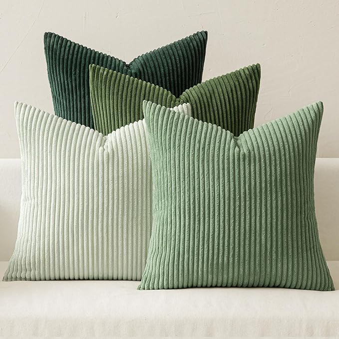 MIULEE Soft Corduroy Decorative Throw Pillow Covers Forest Green 24x24 | Set of 4, Mordern Nordic Home Decor, Gradient Color Matching, Boho Farmhouse Cushion Covers for Couch Bed Sofa Living Room