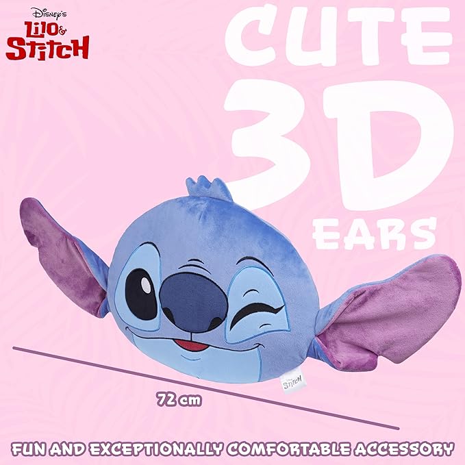 Disney Stitch 3D Plush Cushions for Bed Travel, Cute Cuddle Pillow Stuffed Character Pillow, Bedroom Accessories, Room Decor, Gifts for Kids (Blue/Purple Stitch, L14.17 x W11.81)