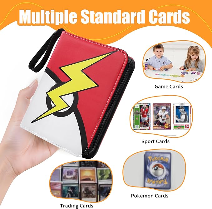 Card Binder 9 Pocket, Trading Card Binder With 50 Removable Sleeves, Portable Card Collection Binder for Standard Cards (Red)