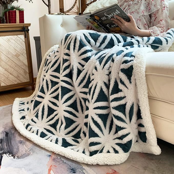 LOMAO Sherpa Fleece Blanket Gifts for Mom Dad Cozy Soft Throw Blanket for Women Men Birthday Gifts Dual Sided Couch Sofa Bed Blanket (Navy, 90''x110'')