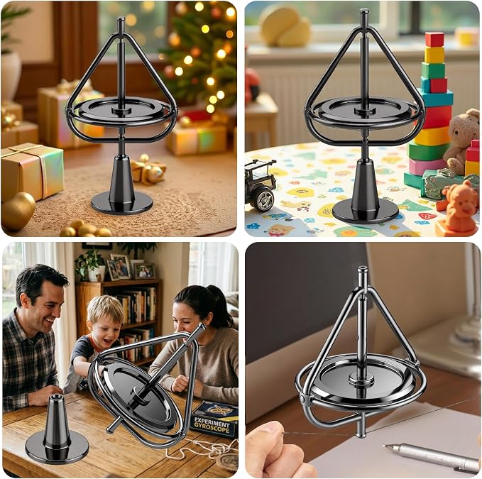 Gyroscope, Long-Lasting Spin,Anti-Gravity Spinner Toys,Physics Toys,Precision Gyroscope,Metal Anti-Gravity Spinning Top Balance Toy,Educational Gift, Premium Fidget Toy. (Black, Large Size)